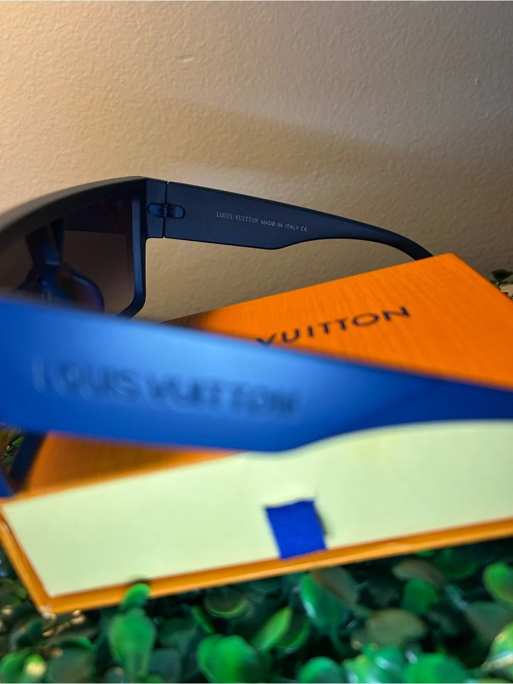 Louis Vuitton Men's Blue Frame Sunglasses with Amber Lenses